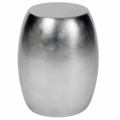 Lambert Keiko Hocker Mit Blattsilber - Höhe: 51, Ø 40 Cm - Silber Glänzend