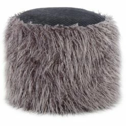 Kayoom FELLPOUF Bobtail 125 - 45x45x38 Cm - Dunkelgrau / Schwarz