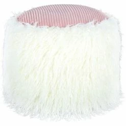Kayoom FELLPOUF Bobtail 125 - 45x45x38 Cm - Weiß / Rosa